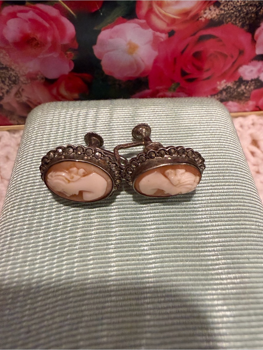Vintage Geniune Shell Cameo in Cream and Brown, Screw Ons - Picture 7 of 9